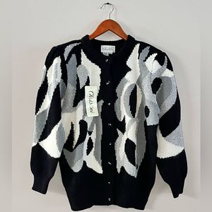 Christine NEW vintage 80’s black gray & white angora wool blend cardigan, sz L